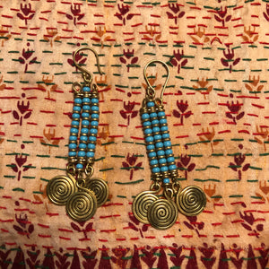3 line brass with turquoise beads