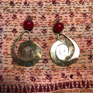Turkana hammered earrings with red copal