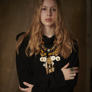 Necklace on leather string with amber