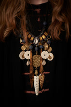 Load image into Gallery viewer, Necklace on leather string, blue glass beads

