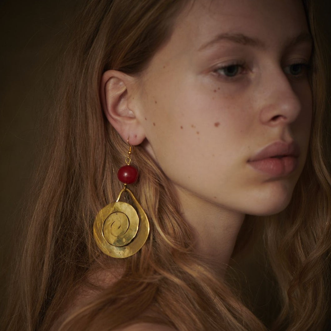 Turkana hammered earrings with red copal