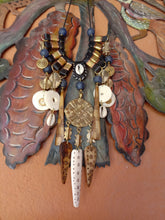 Load image into Gallery viewer, Necklace on leather string, blue glass beads
